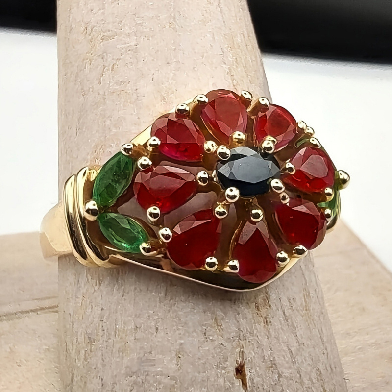 Vintage Inlay Red Flower Ring for Women, Special Occasions
